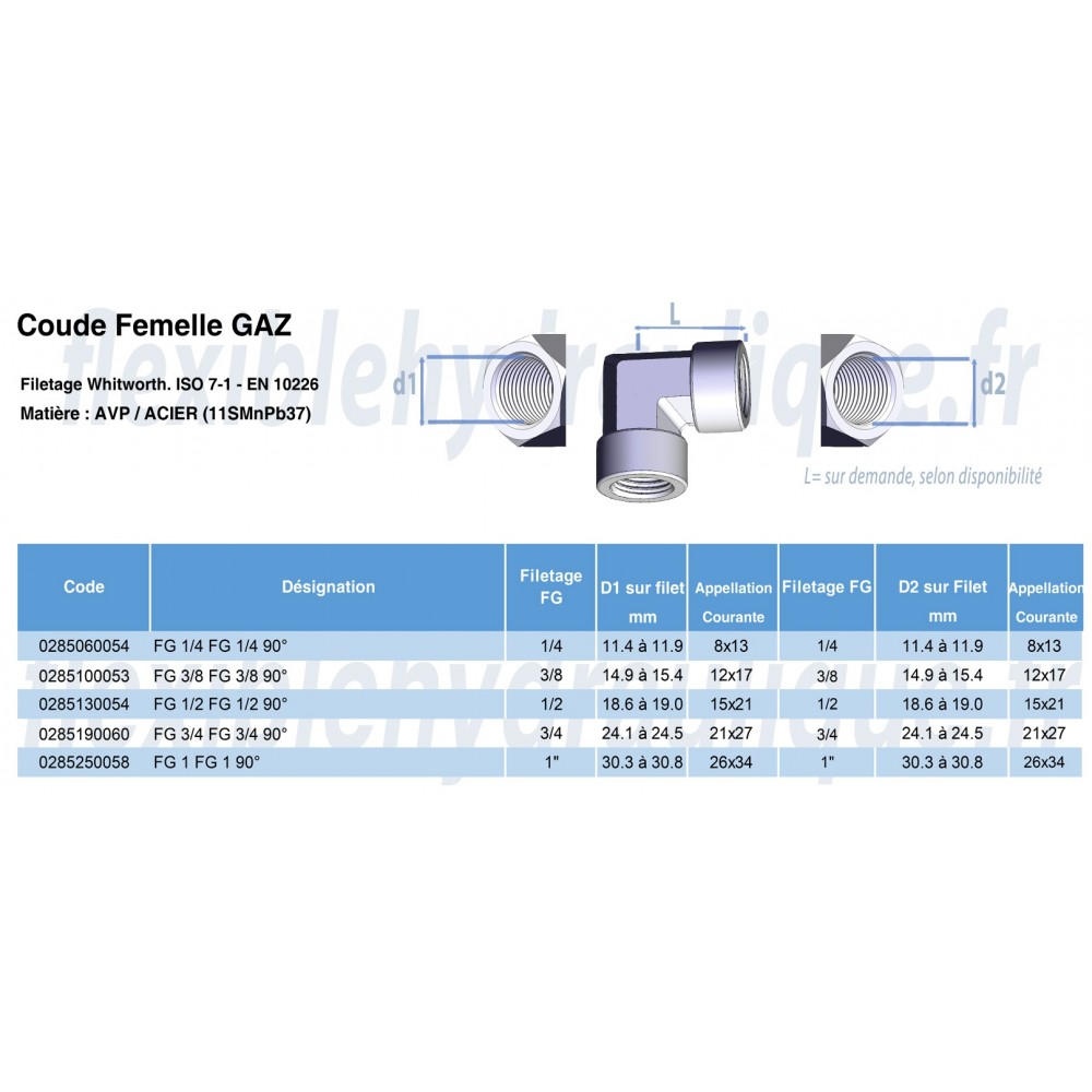 Coude 90° Femelle Gaz 3/8Fiche Technique